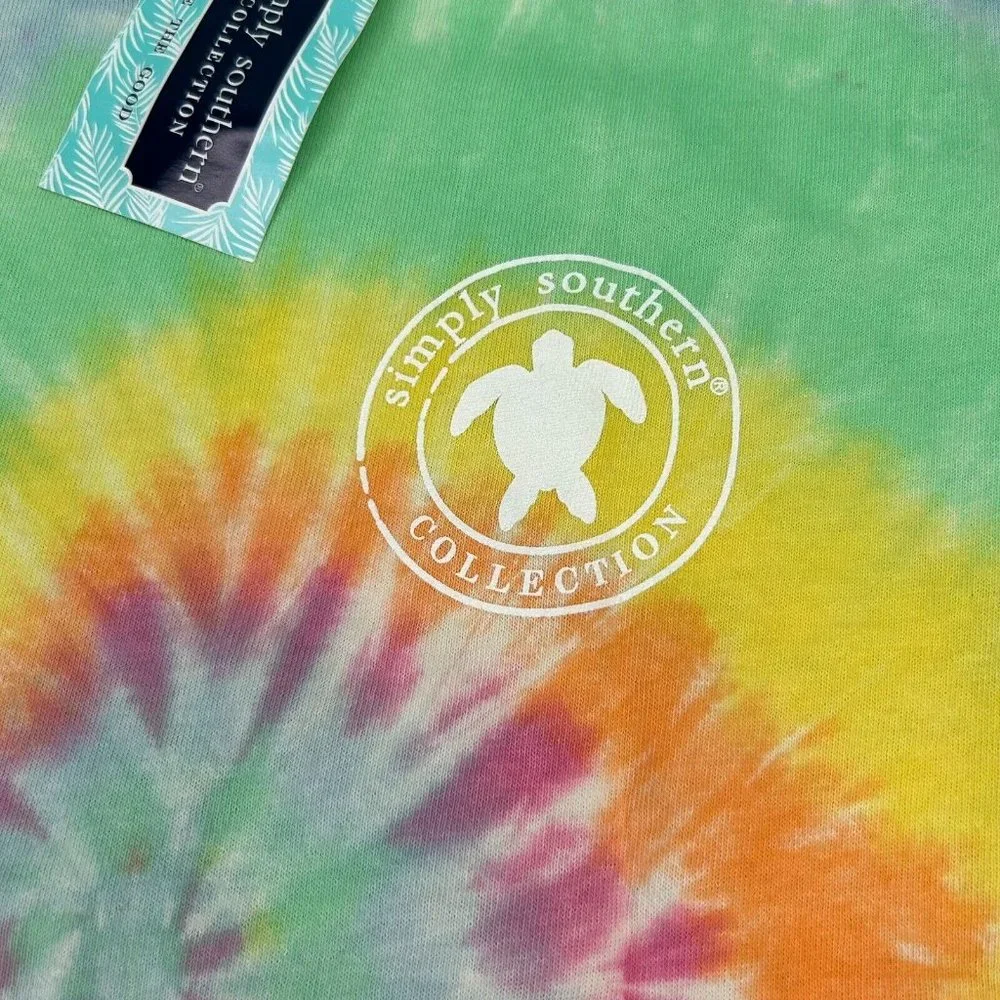 Simply Southern T-Shirt Womens Small Tie Dye Sea Turtle Daisy Pink Blue - Picture 4 of 7